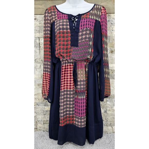 Anthropologie MAEVE Patchwork Dress Blouson Balloon Sleeve Boho Hippie Womens M - Picture 15 of 15